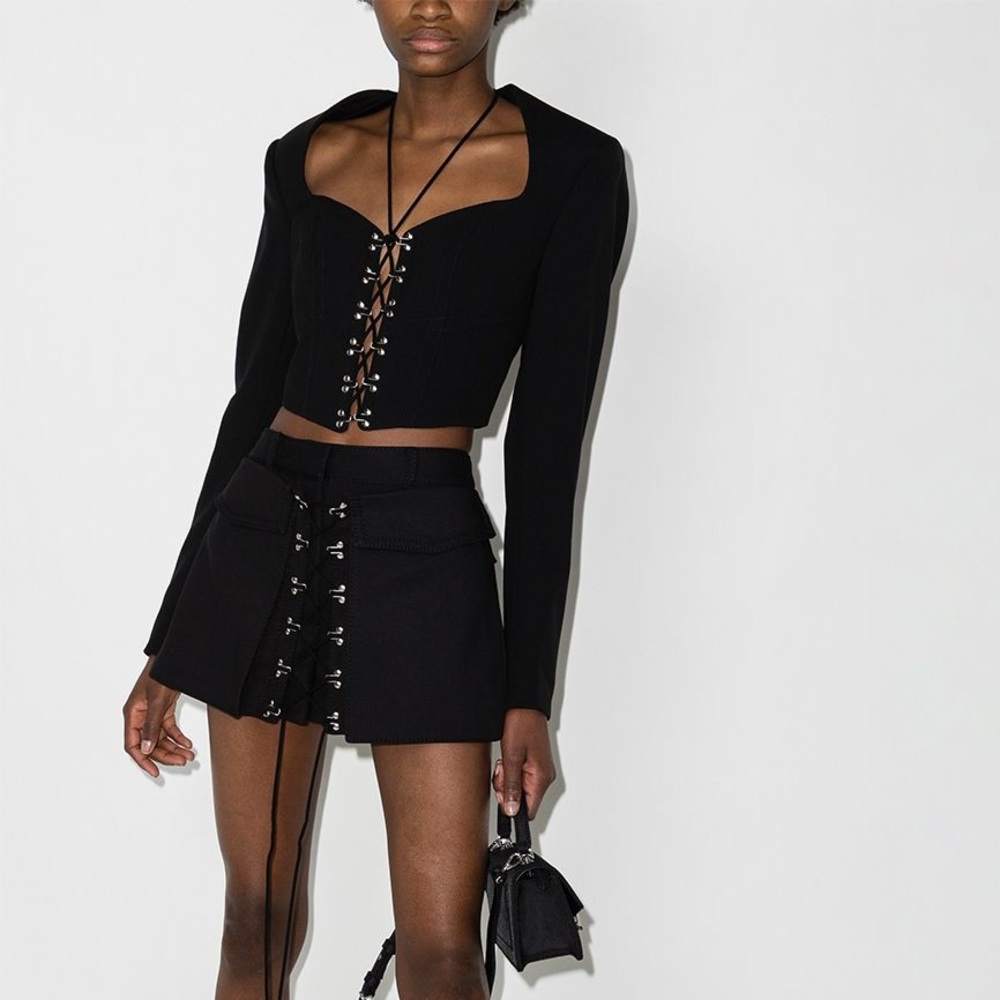Dion Lee black lace up shorts